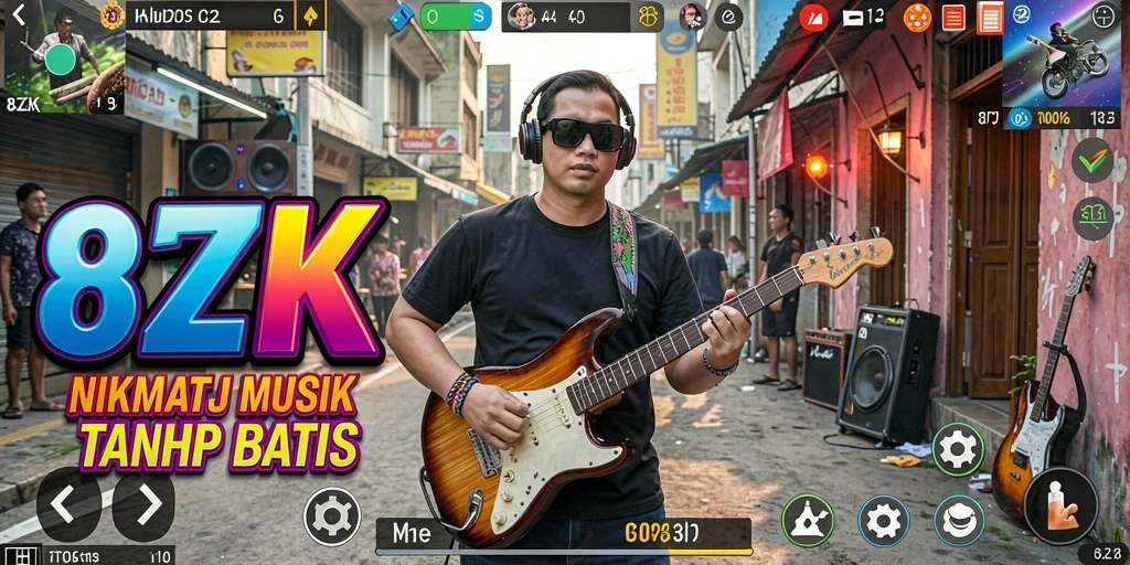 Screenshot utama 8ZK menampilkan pengguna menikmati musik.