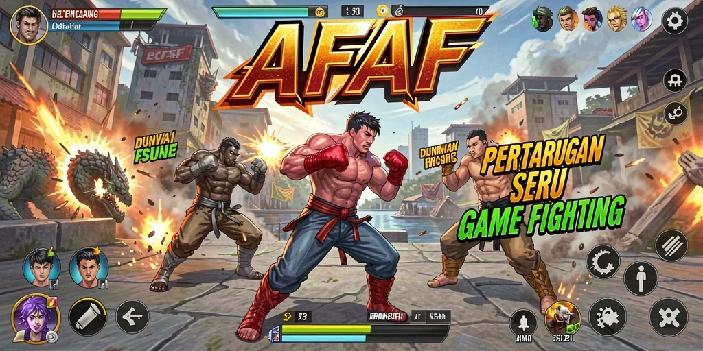 Tampilan pertarungan mendebarkan dari AFAF dengan karakter yang beraksi.