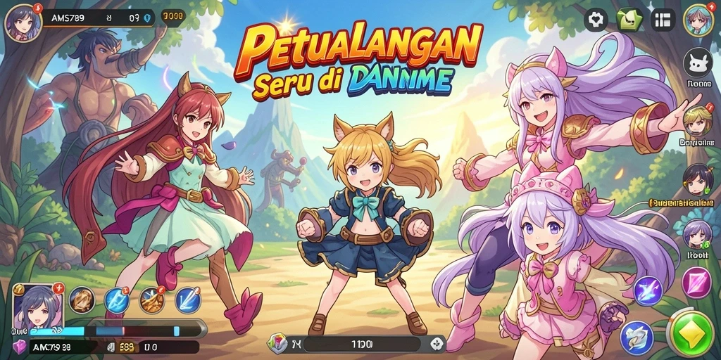 Screenshot gameplay AMS789 menampilkan aksi pertarungan karakter anime yang dinamis.