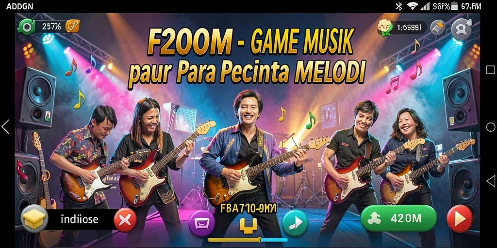 Tampilan gameplay F200M menampilkan pengalaman musik yang seru dan interaktif.