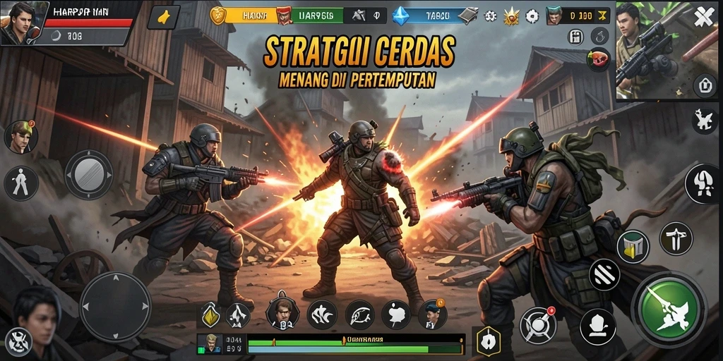 Tampilan gameplay HARAPJP yang intens dan penuh aksi dalam pertempuran.