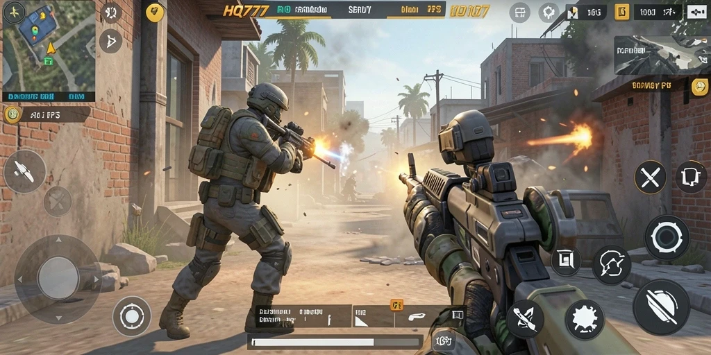 Gameplay HQ777 menunjukkan aksi tembak-menembak yang intens dan mendebarkan.