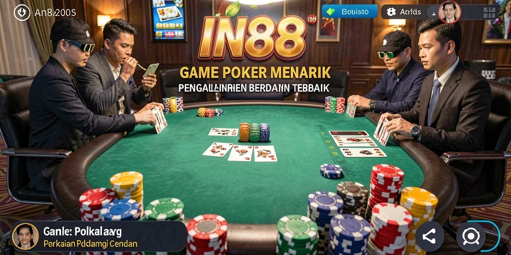 Tampilan gameplay seru Poker di IN88 dengan antarmuka yang menarik.