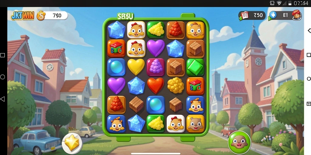 Screenshot gameplay JKTWIN menampilkan kecocokan objek di level yang menarik.