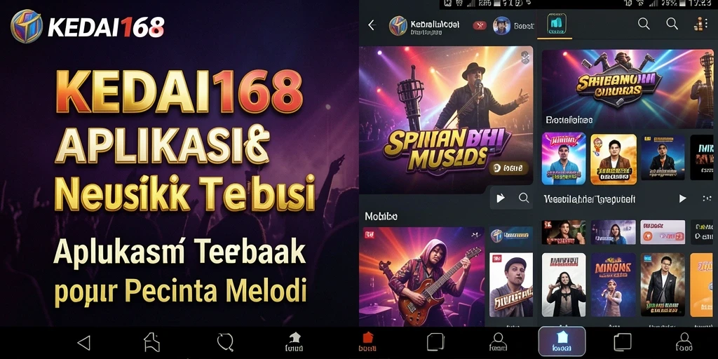 Screenshot utama KEDAI168 menampilkan antarmuka pengguna yang menarik dengan pilihan lagu.
