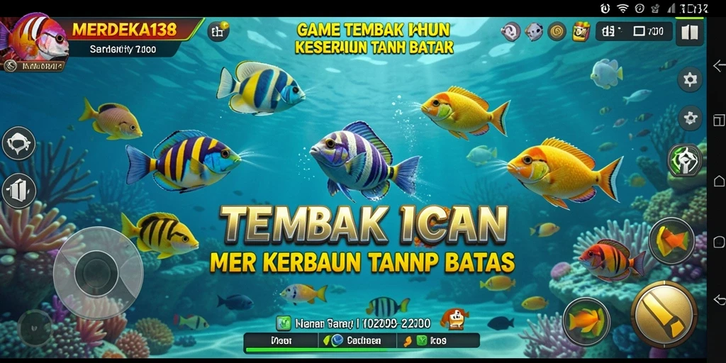 Tampilan gameplay <strong>MERDEKA138</strong> dengan aksi tembak ikan yang seru.