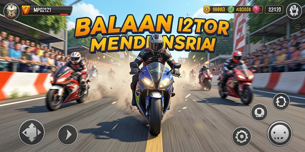 Tampilan dinamis dari gameplay balapan motor di MPO2121.