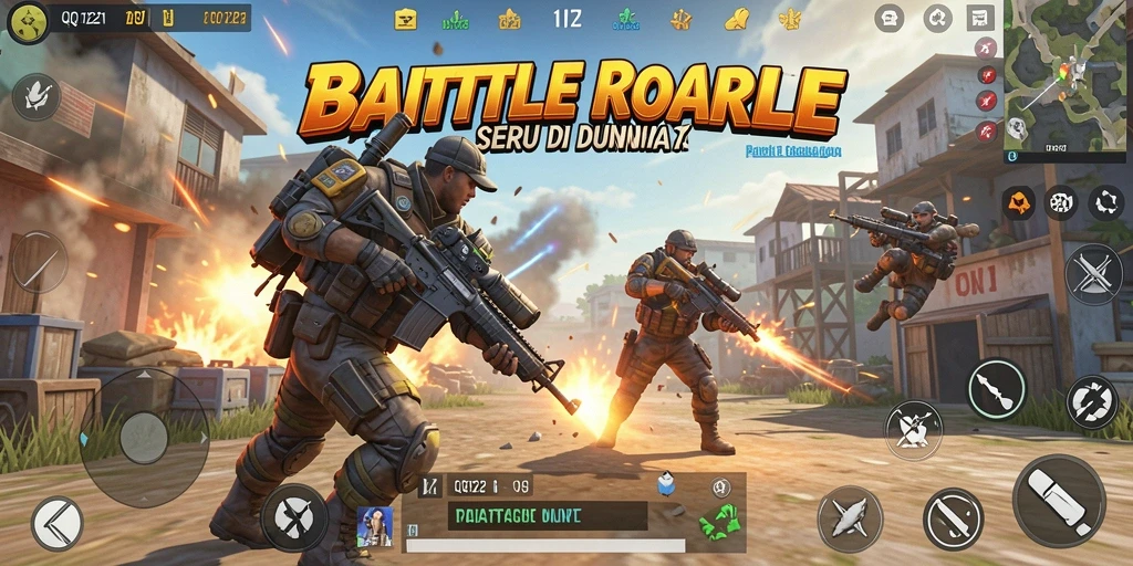 Tampilan gameplay seru dalam QQ1221 dengan pertempuran Battle Royale.