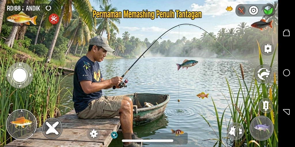Screenshot utama RDI88 menampilkan aksi memancing yang seru dan menantang.