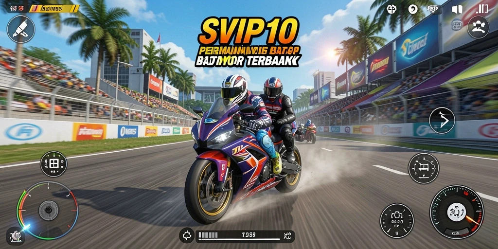 Tampilan screenshot gameplay balap motor yang seru dan mendebarkan.