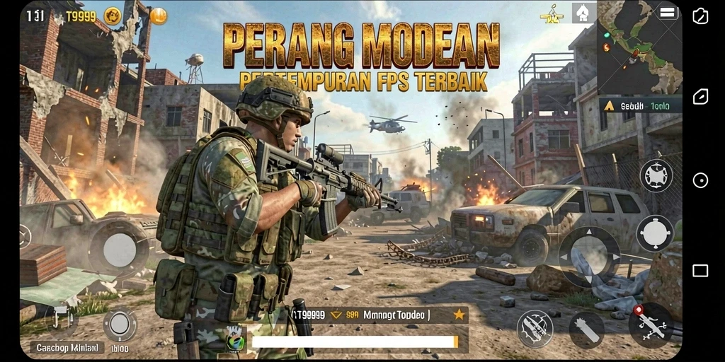 Tangkapan layar menunjukkan aksi intens dalam permainan FPS T9999.