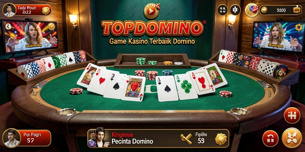 Screenshot gameplay TOPDOMINO dengan interaksi pemain yang aktif.