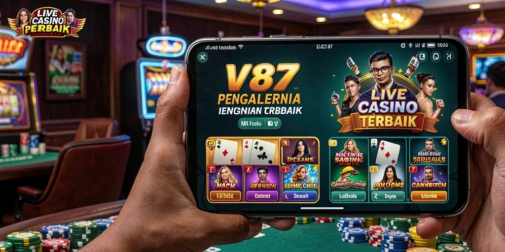 Screenshot gameplay V87 menampilkan dealer langsung yang profesional.