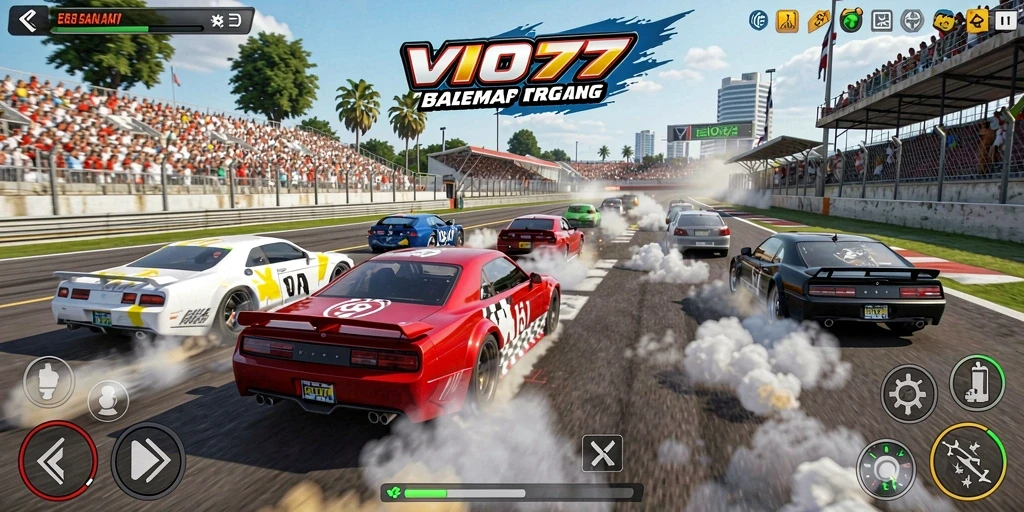 Screenshot utama VIO77 menampilkan aksi balap yang mendebarkan dan cepat.