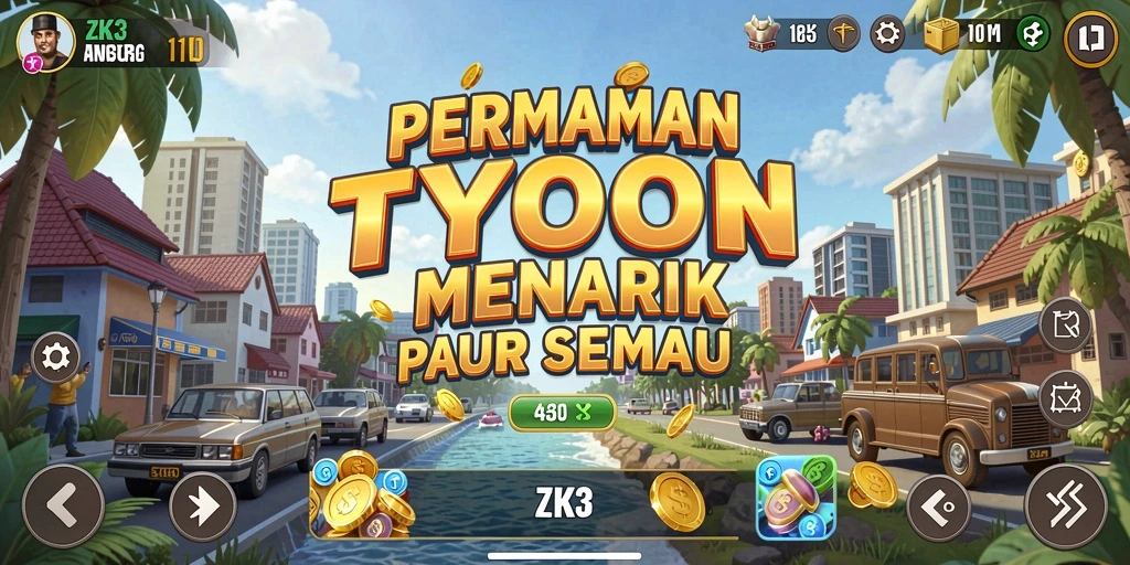 Screenshot menunjukkan gameplay Tycoon ZK3 yang seru dan menantang.